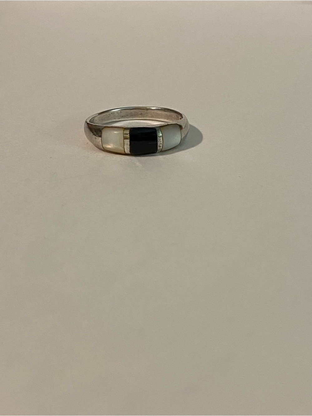 Sterling Silver Black and White Inlay Band Ring